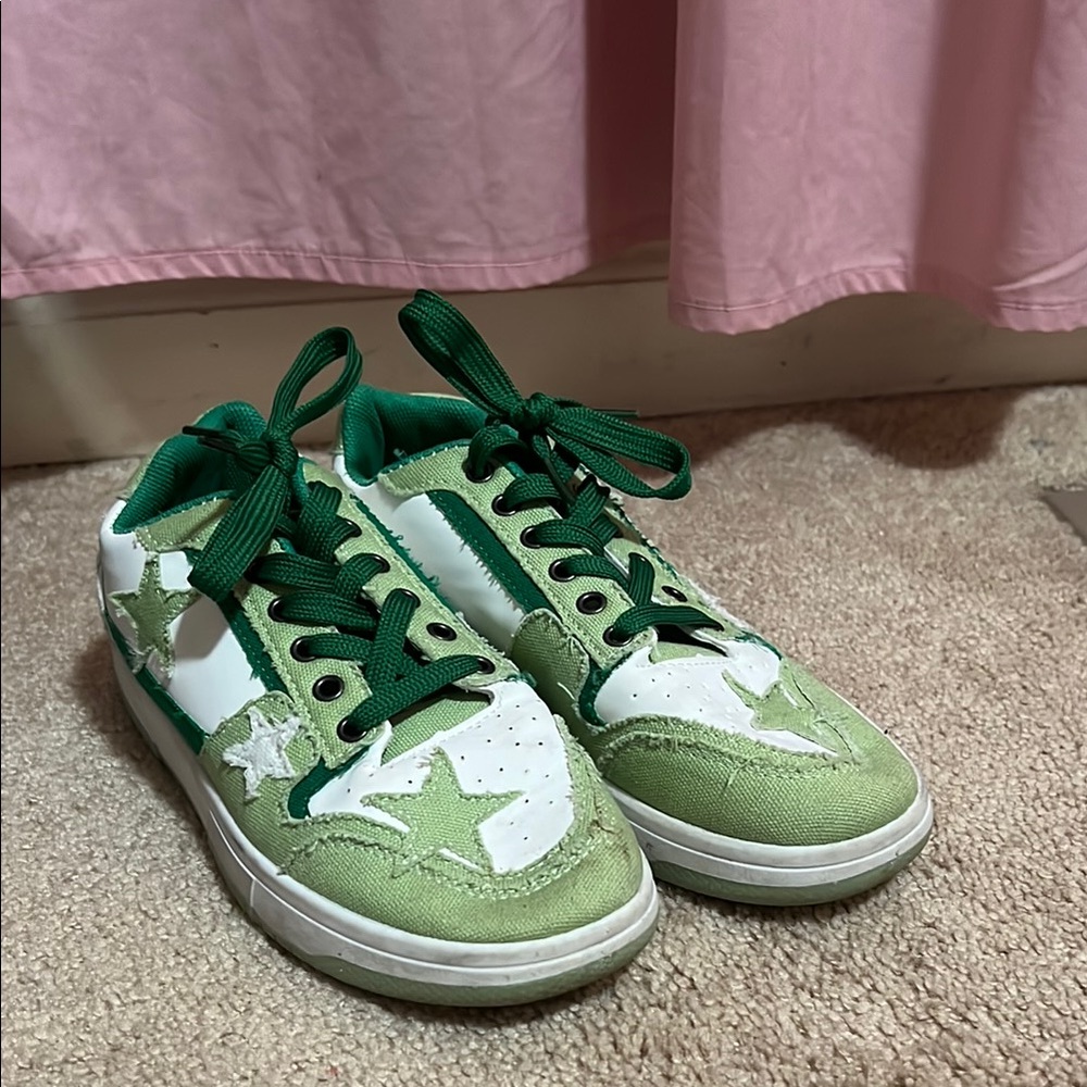Green and White Kids Sneakers